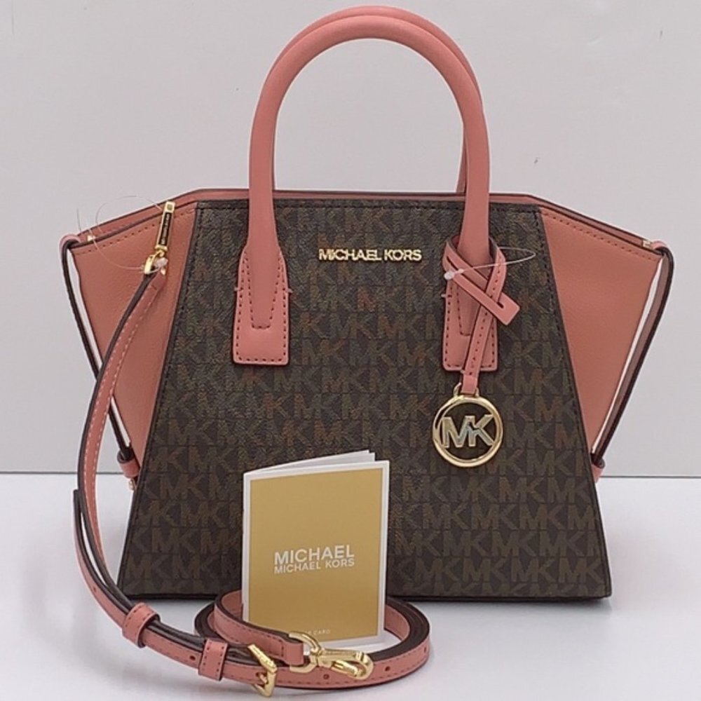 Michael Kors Avril Small Logo Top-Zip Satchel Sunset Rose - Picture 7 of 16